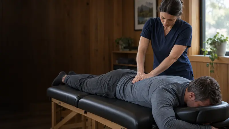 Practitioner working the muscles of a patient's lower back