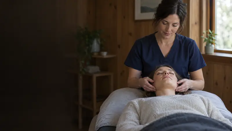 Practitioner gently treating a patient's jaw